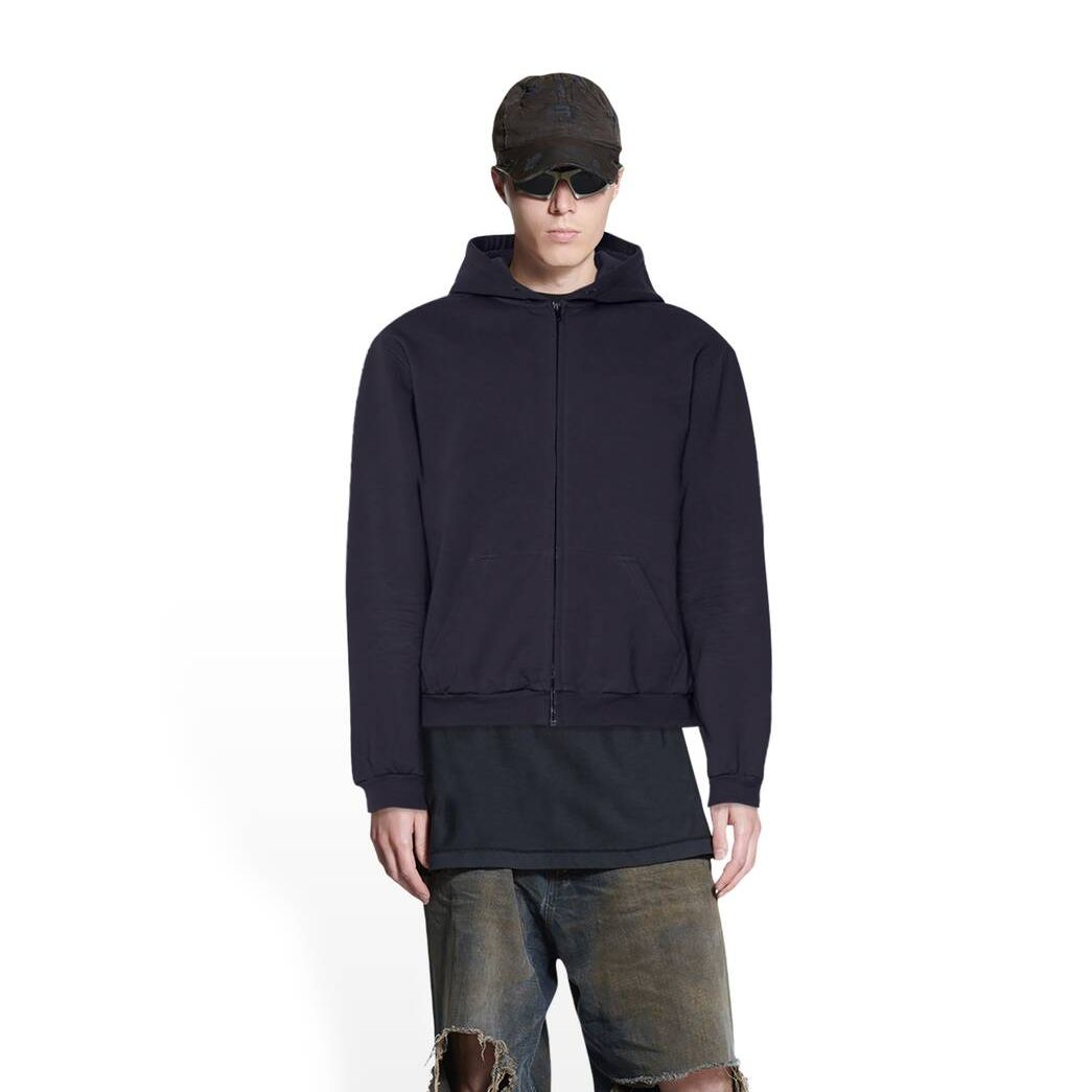 Men's Balenciaga Balenciaga Tab Worn-out Zip-up Hoodie Black | 8962MHZGC