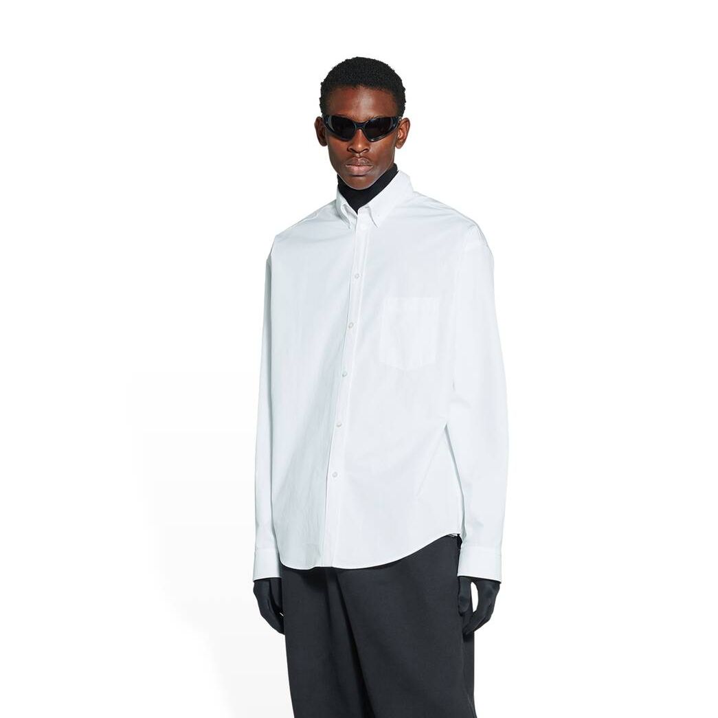 Men's Balenciaga Bb Corp Large Fit Shirts White | 2954QIFOZ