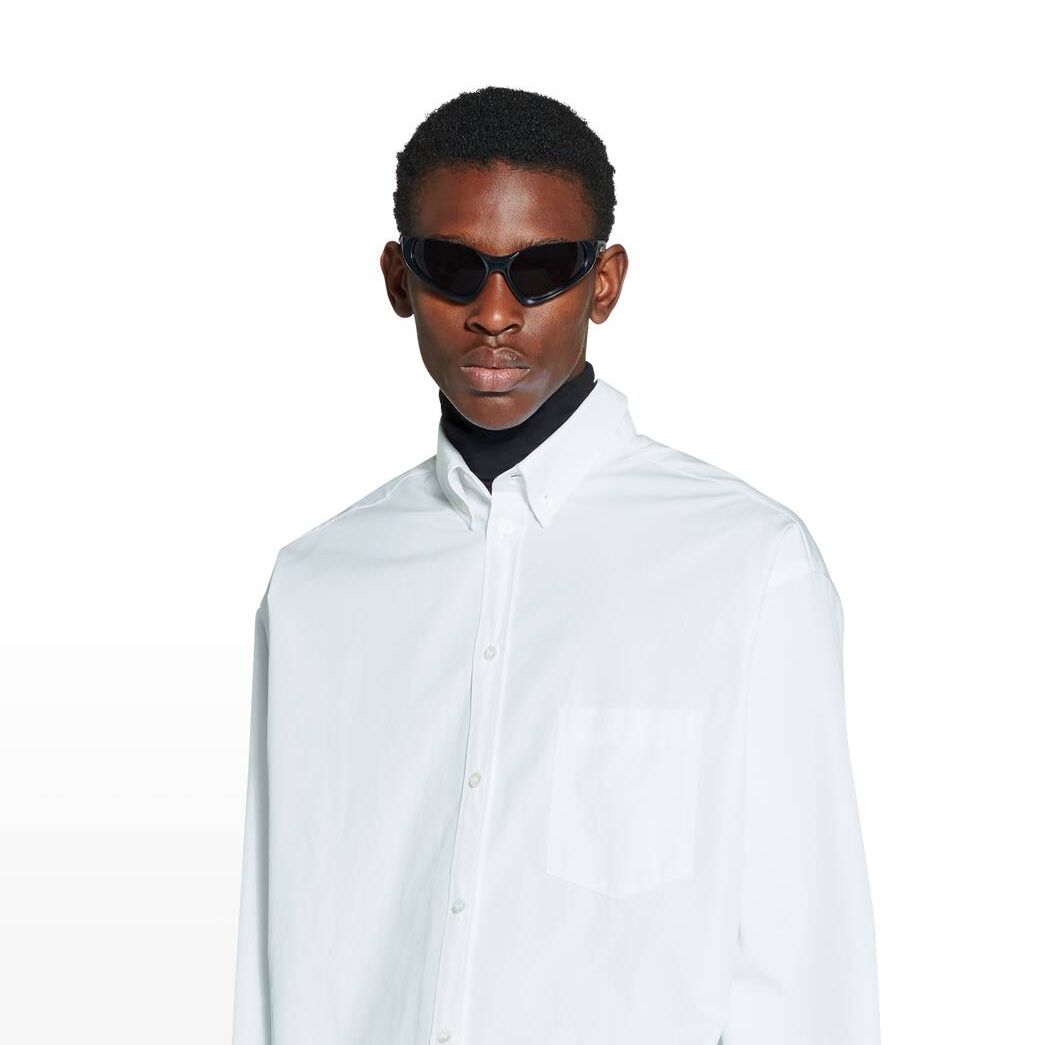 Men's Balenciaga Bb Corp Large Fit Shirts White | 2954QIFOZ