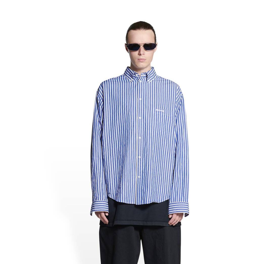 Men's Balenciaga Bb Corp Large Fit Shirts Blue | 7618JCAYO