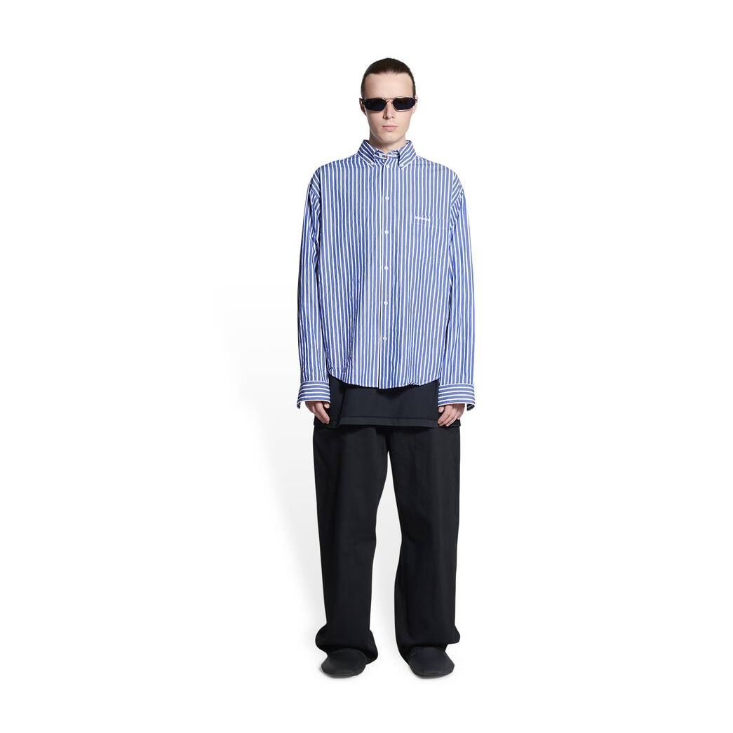 Men\'s Balenciaga Bb Corp Large Fit Shirts Blue | 7618JCAYO