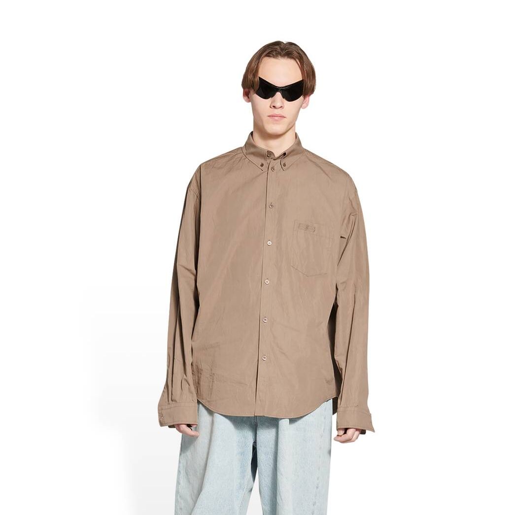 Men's Balenciaga Bb Icon Large Fit Shirts Beige | 5129OQXZH