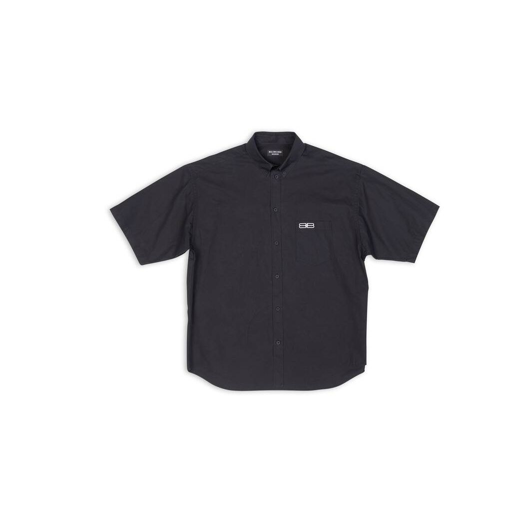 Men's Balenciaga Bb Icon Short Sleeve Large Fit Shirts Black | 0127TCLUO