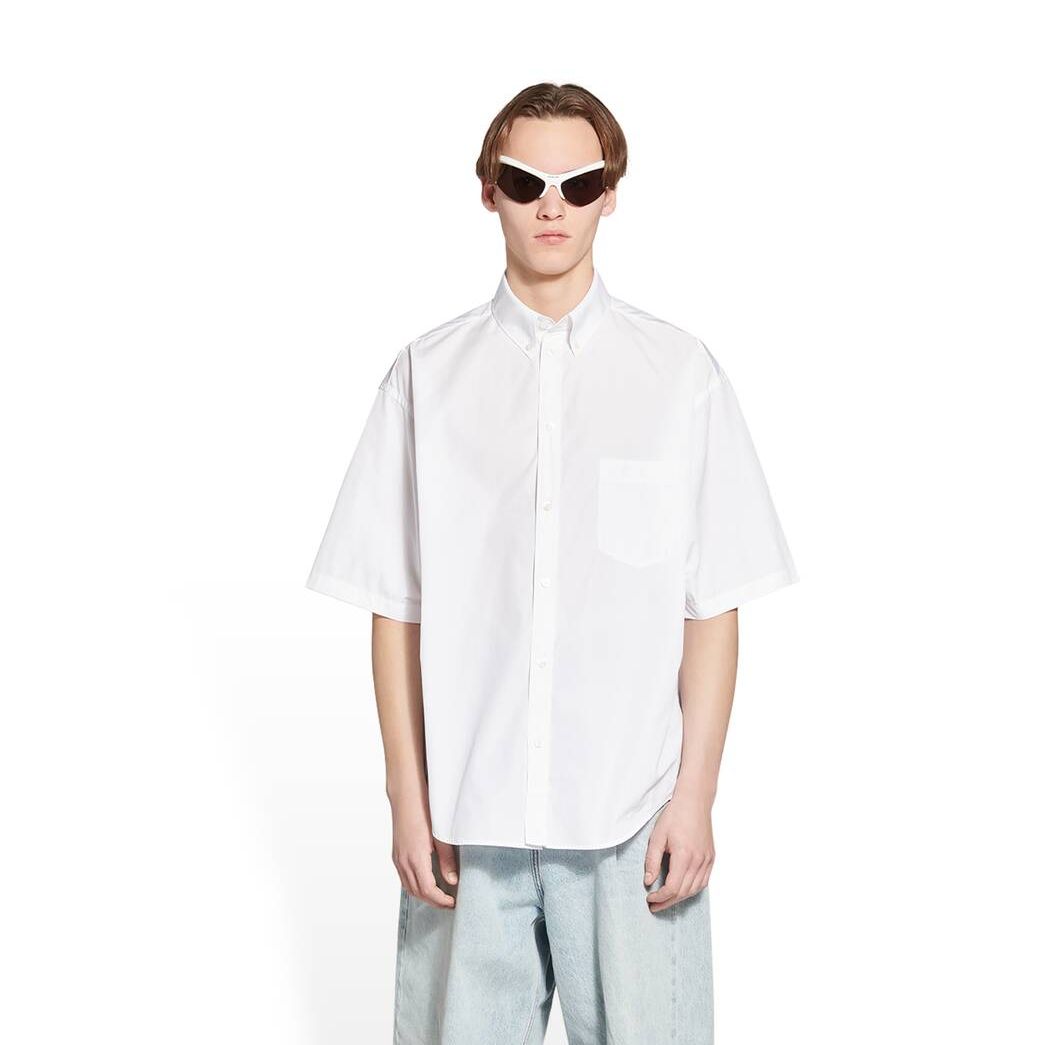 Men's Balenciaga Bb Icon Short Sleeve Shirts White | 3682EHBJR