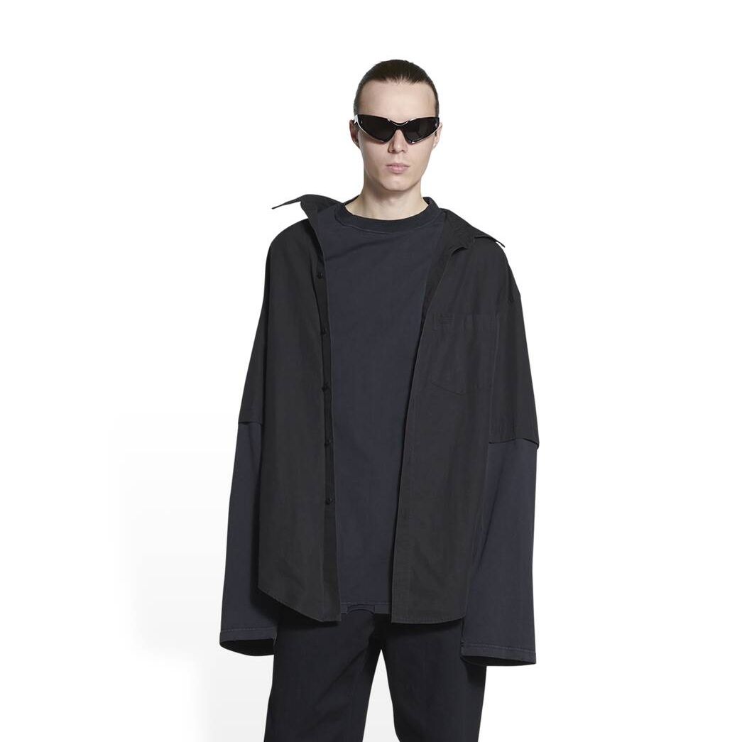 Men's Balenciaga Bb Icon Trompe L'oeil Shirts Black | 6280CBPWX