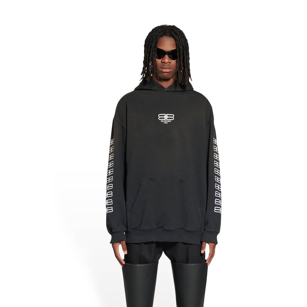 Men's Balenciaga Bb Paris Icon Medium Fit Hoodie Black | 9207SAWCU