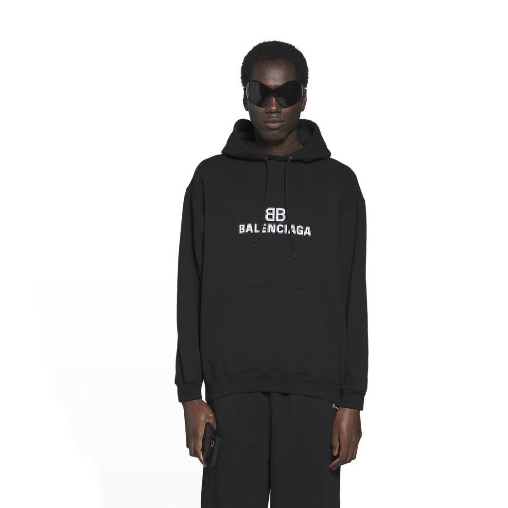 Men's Balenciaga Bb Pixel Medium Fit Hoodie Black | 7863UKIXM