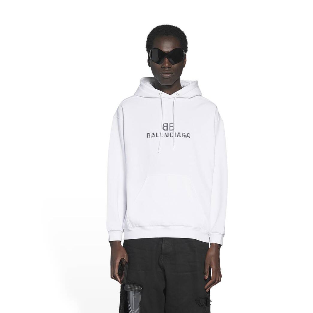 Men's Balenciaga Bb Pixel Medium Fit Hoodie White | 8973AMUXP