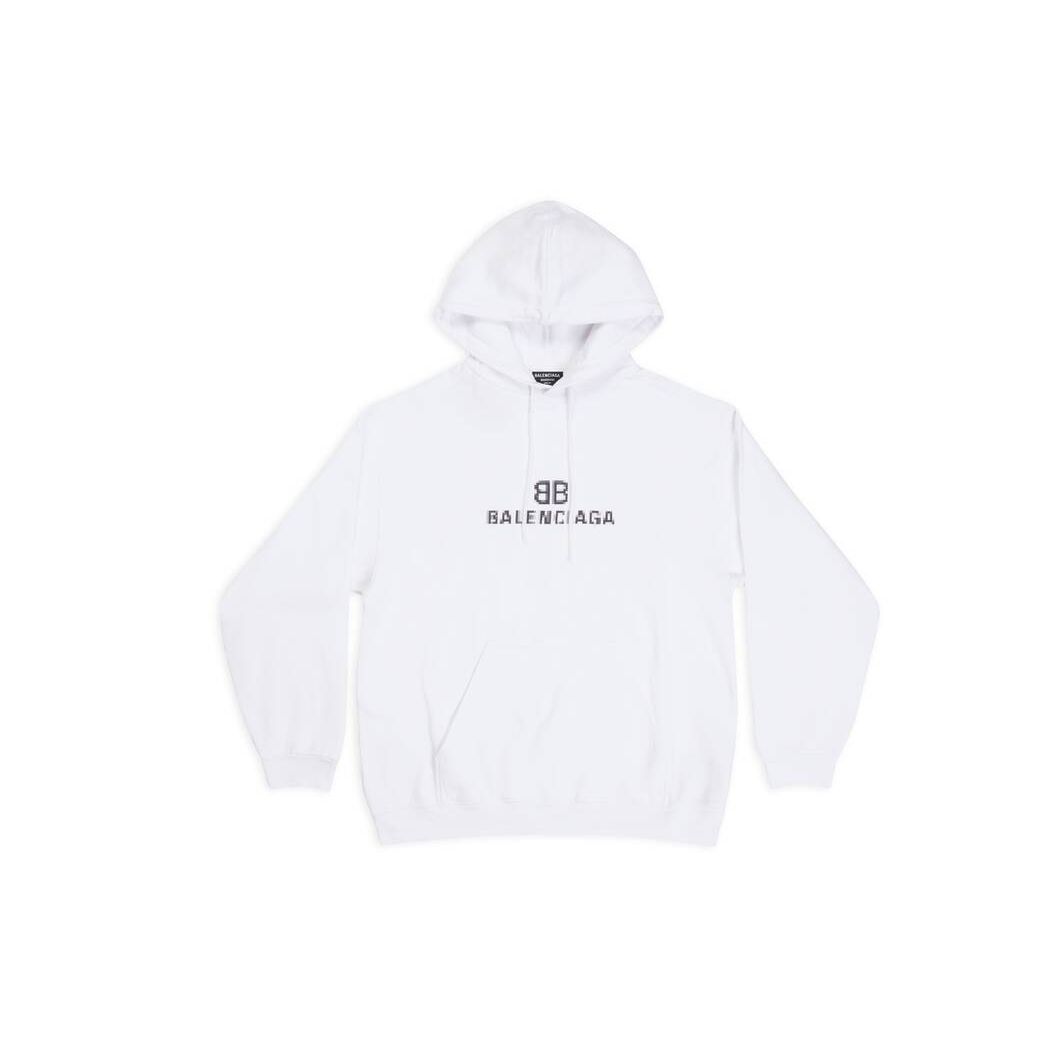 Men's Balenciaga Bb Pixel Medium Fit Hoodie White | 8973AMUXP