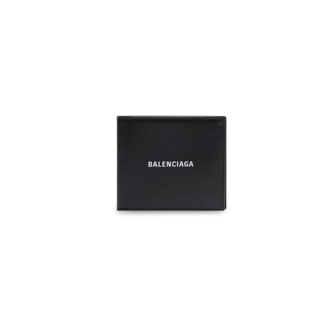 Men\'s Balenciaga Cash Square Folded Coin Wallets Black / White | 3945PEHXZ