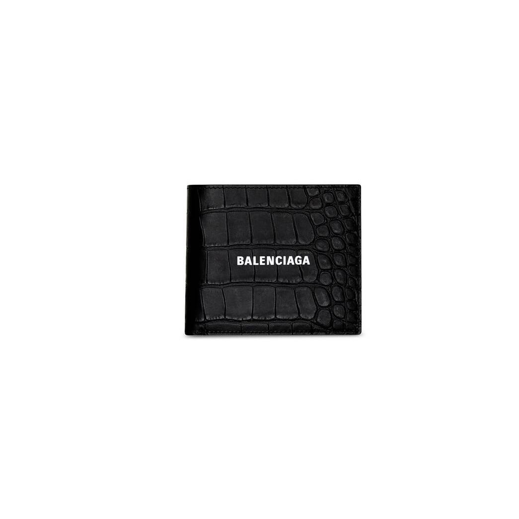 Men\'s Balenciaga Cash Square Folded Coin Wallets Black | 6891RNWTQ