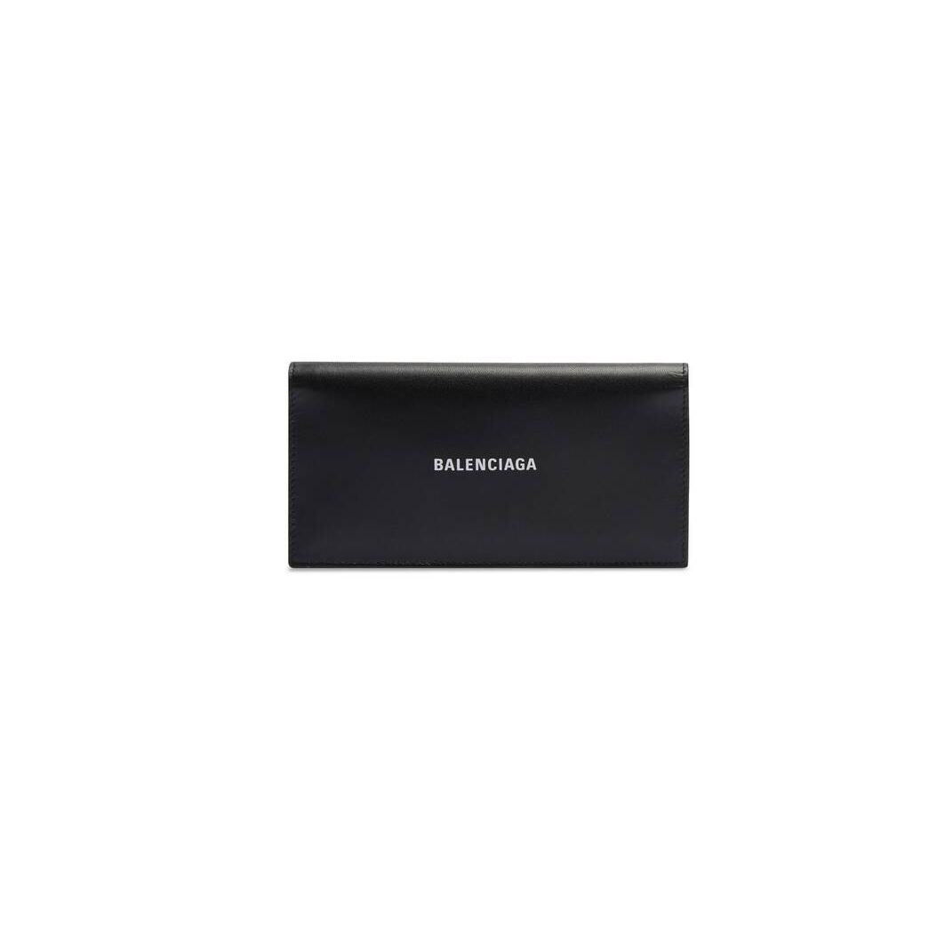 Men\'s Balenciaga Cash Vertical Long Wallets Black | 2897JKQRG