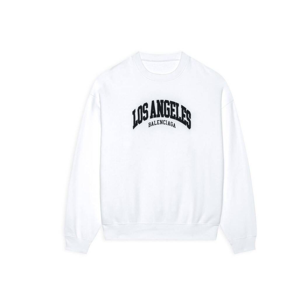 Men's Balenciaga Cities Los Angeles Sweatshirt Regular Fit Knitwear White | 2069NHMFJ