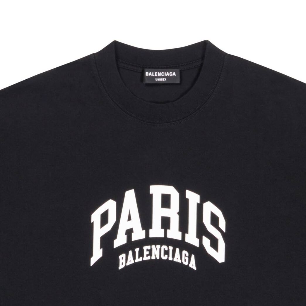 Men's Balenciaga Cities Paris Medium Fit T Shirts Black | 8405TUNKY