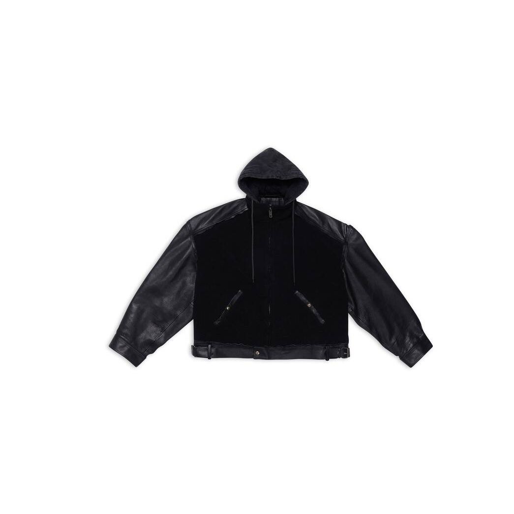 Men's Balenciaga College 1917 Hooded Jackets Black | 1850IQXWK