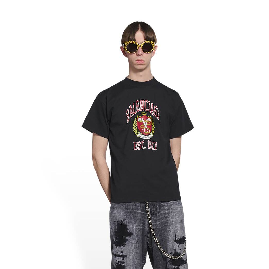 Men's Balenciaga College Medium Fit T Shirts Black | 3270AQKWM