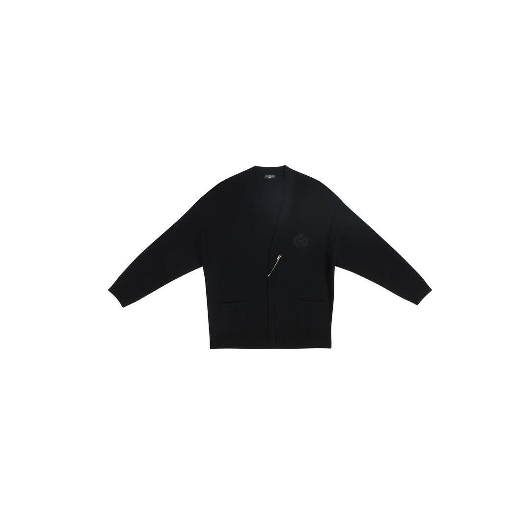 Men's Balenciaga Crest Cardigan Knitwear Black | 9137GQKSR