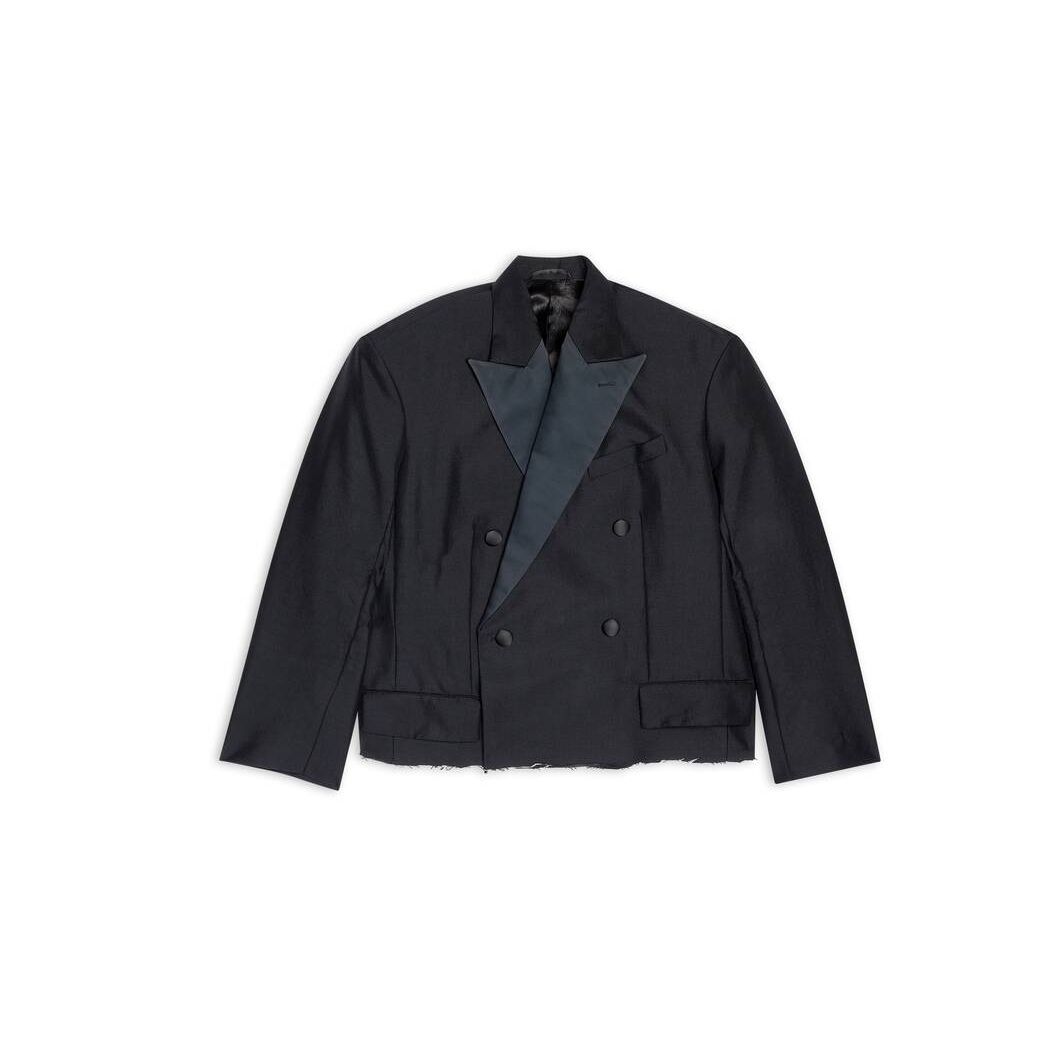 Men's Balenciaga Cropped Tuxedo Blazer Jackets Black | 7294GKPNZ