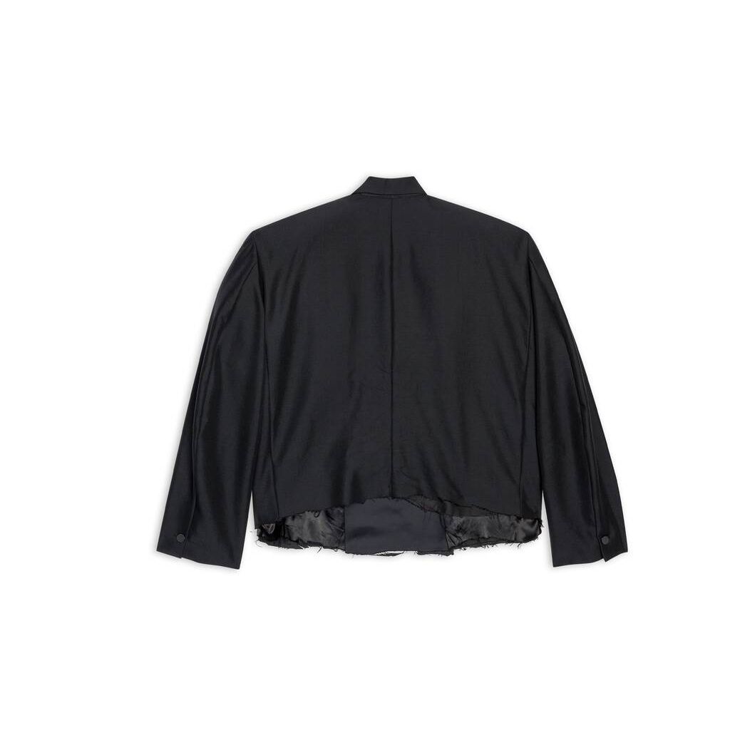 Men's Balenciaga Cropped Tuxedo Blazer Jackets Black | 7294GKPNZ