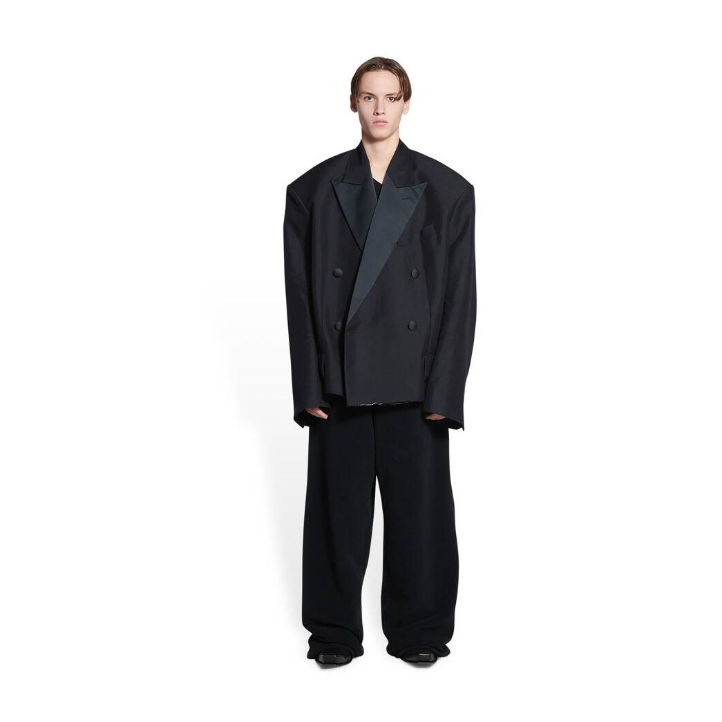 Men\'s Balenciaga Cropped Tuxedo Blazer Jackets Black | 7294GKPNZ