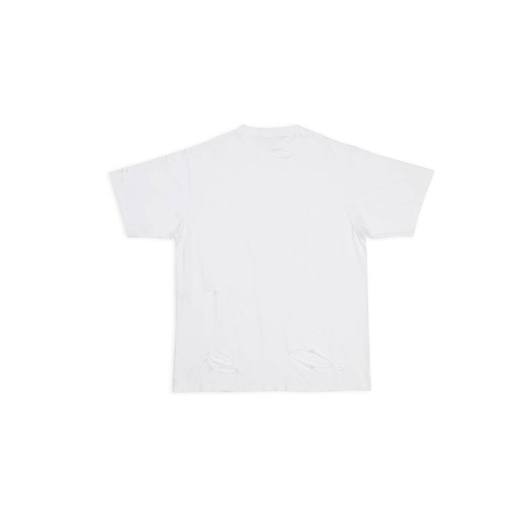 Men's Balenciaga Destroyed Boxy Fit T Shirts White | 3869BGAJK