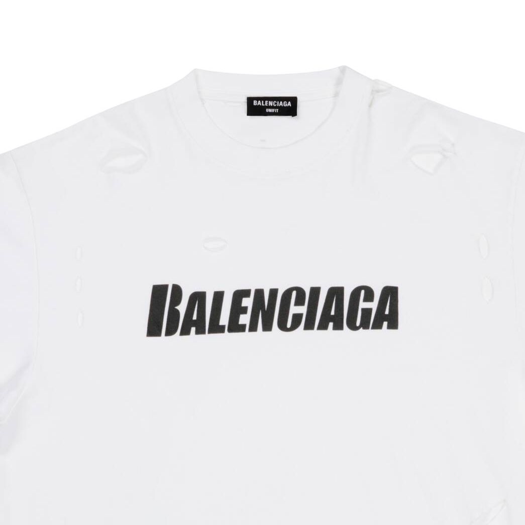 Men's Balenciaga Destroyed Boxy Fit T Shirts White | 3869BGAJK