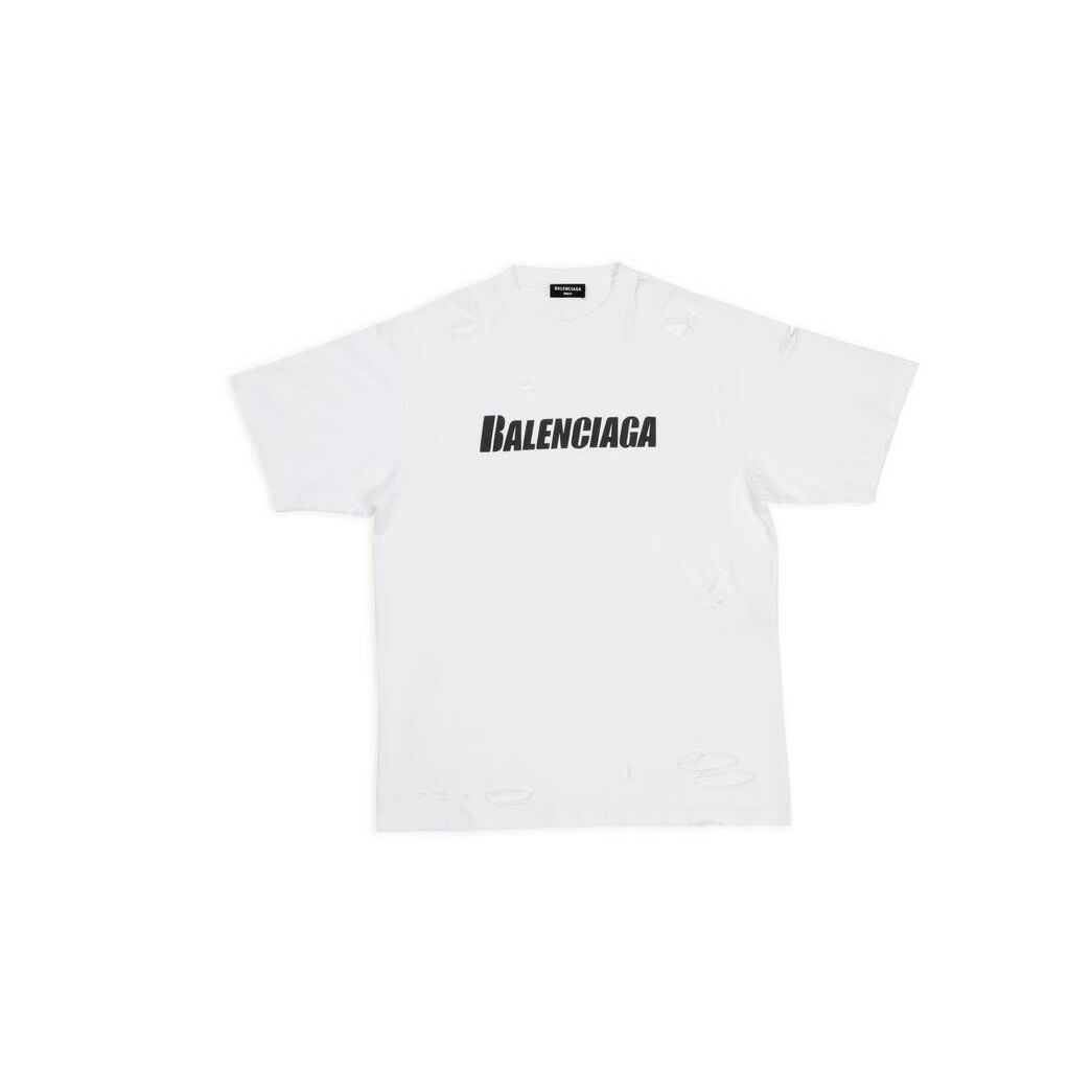 Men\'s Balenciaga Destroyed Boxy Fit T Shirts White | 3869BGAJK