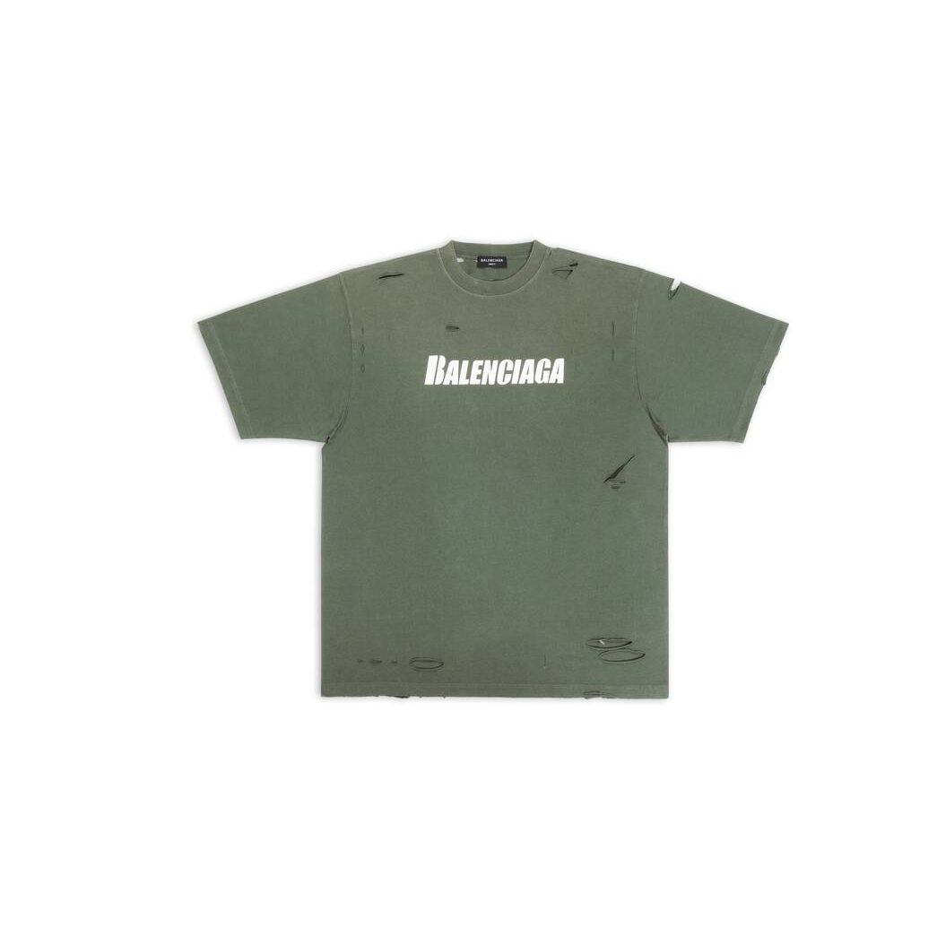 Men's Balenciaga Destroyed Boxy Fit T Shirts Green | 7358KIVPU