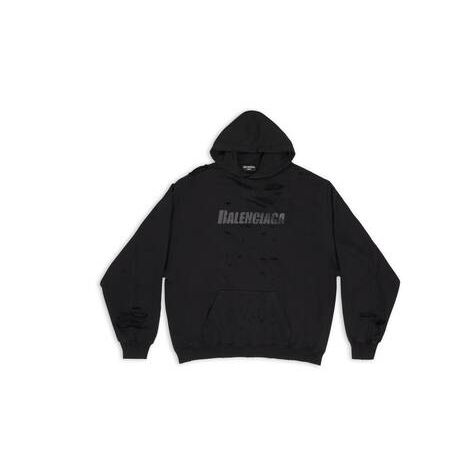 Men's Balenciaga Destroyed Hoodie Black | 5497GLBCF