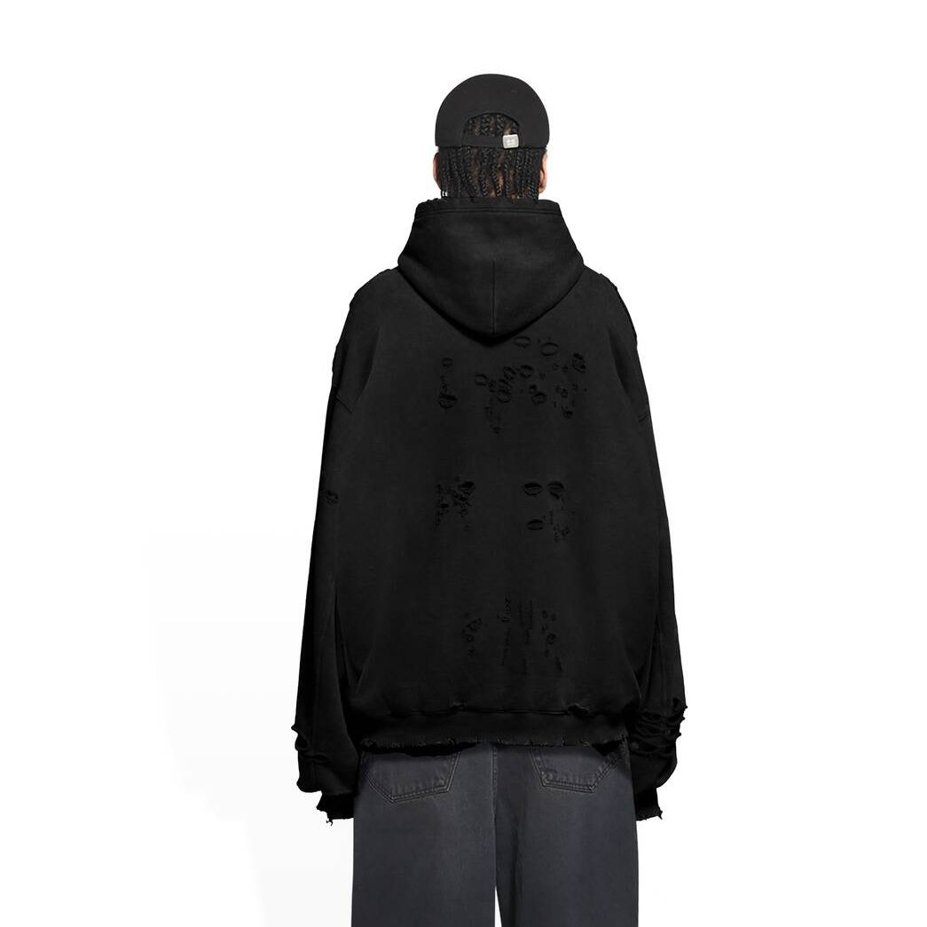 Men's Balenciaga Destroyed Hoodie Black | 6354AWIPL