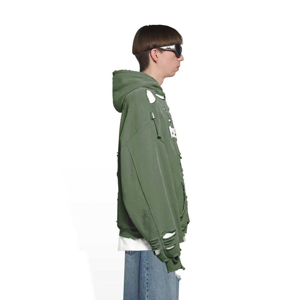 Men's Balenciaga Destroyed Hoodie Green | 8097IRLNA