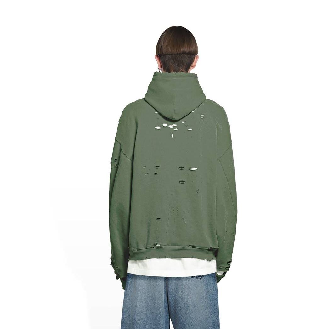 Men's Balenciaga Destroyed Hoodie Green | 8097IRLNA