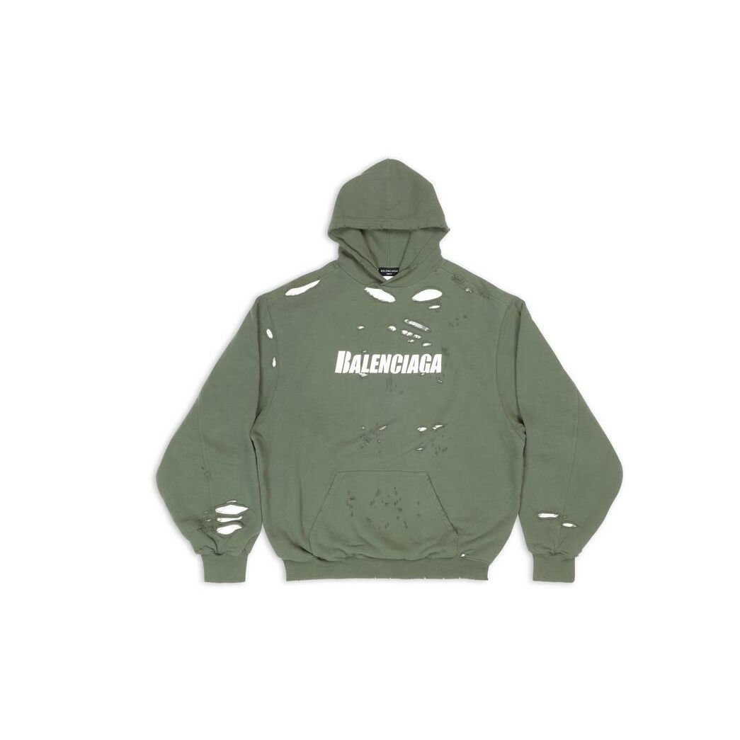 Men's Balenciaga Destroyed Hoodie Green | 8097IRLNA