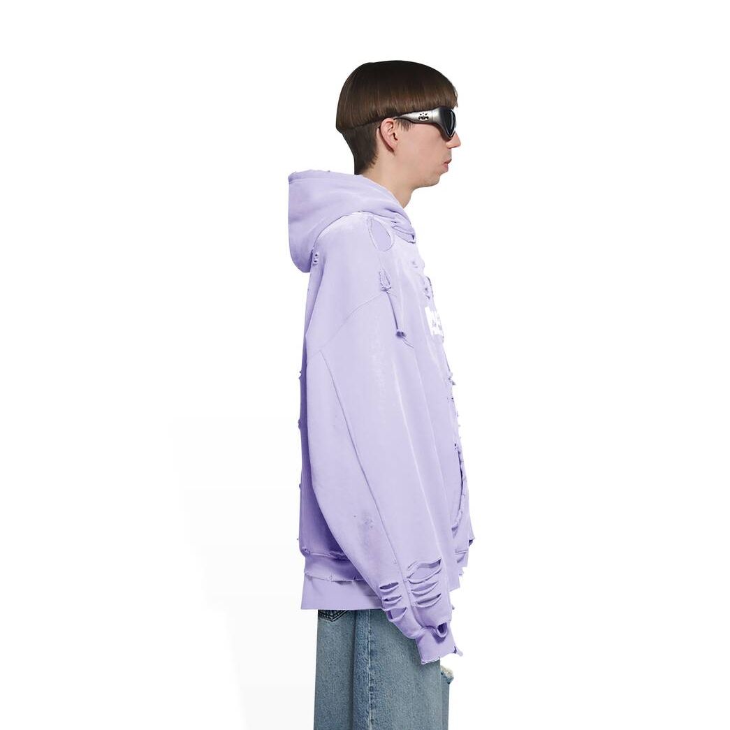 Men's Balenciaga Destroyed Hoodie Purple | 4271FKTBP