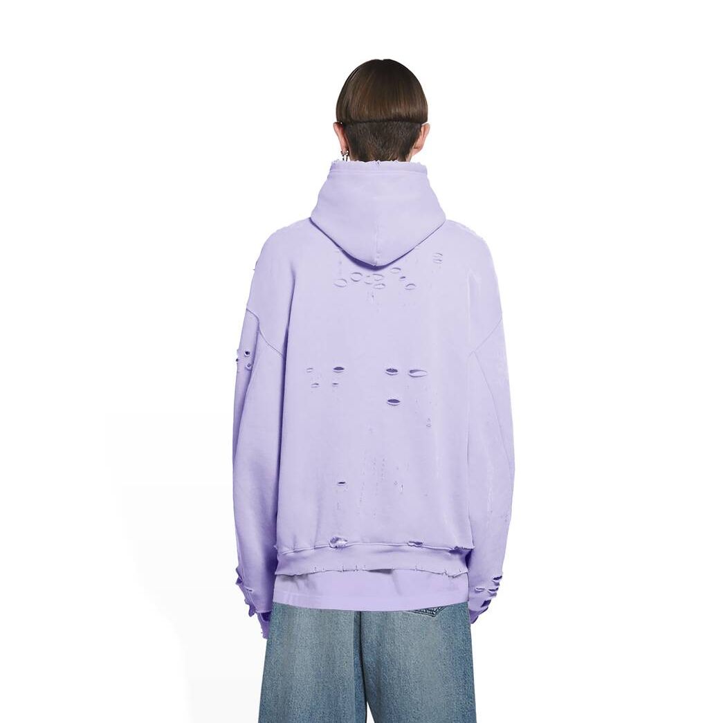 Men's Balenciaga Destroyed Hoodie Purple | 4271FKTBP