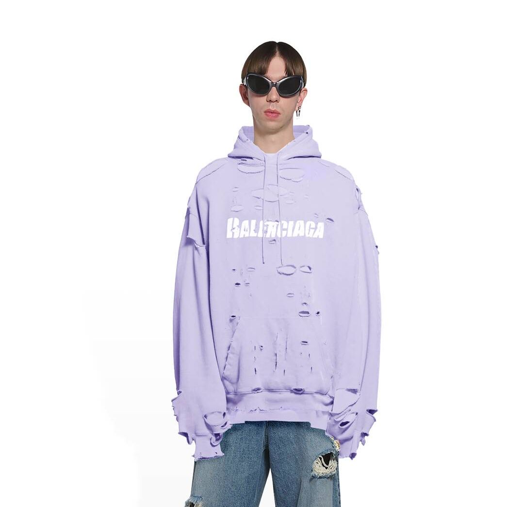 Men's Balenciaga Destroyed Hoodie Purple | 4271FKTBP