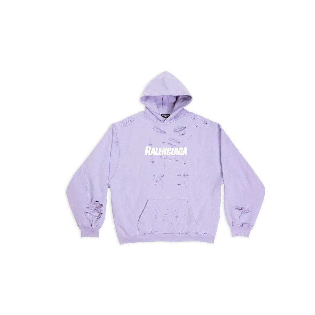 Men's Balenciaga Destroyed Hoodie Purple | 4271FKTBP