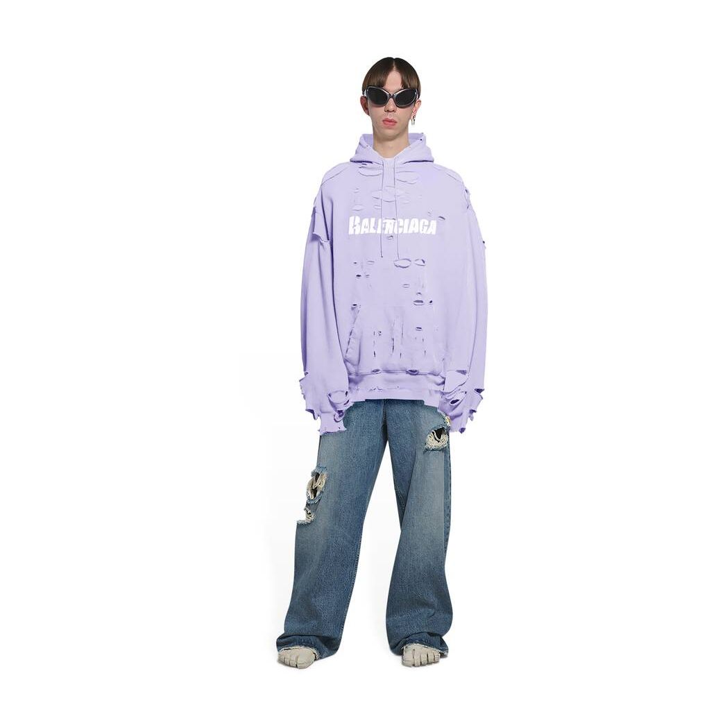 Men\'s Balenciaga Destroyed Hoodie Purple | 4271FKTBP