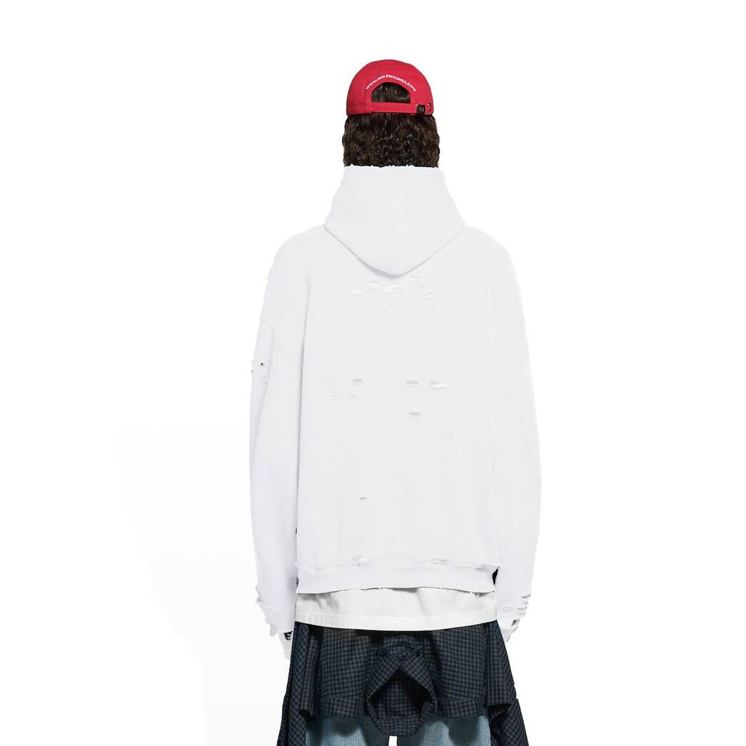 Men's Balenciaga Destroyed Hoodie White | 0296PAXUF