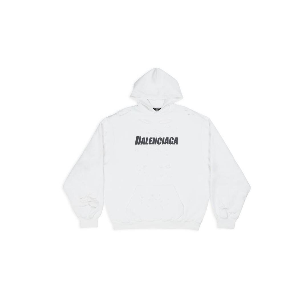 Men's Balenciaga Destroyed Hoodie White | 0296PAXUF