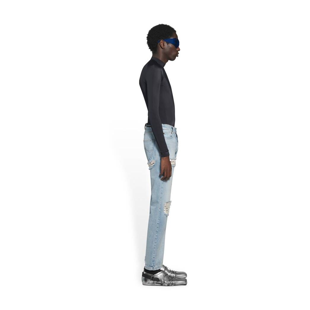 Men's Balenciaga Destroyed Normal Pants Blue | 1023RUEXS