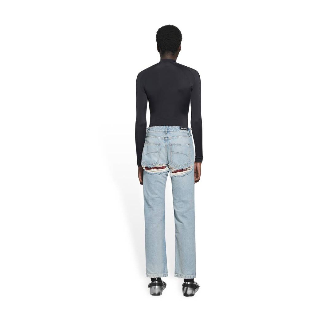 Men's Balenciaga Destroyed Normal Pants Blue | 1023RUEXS