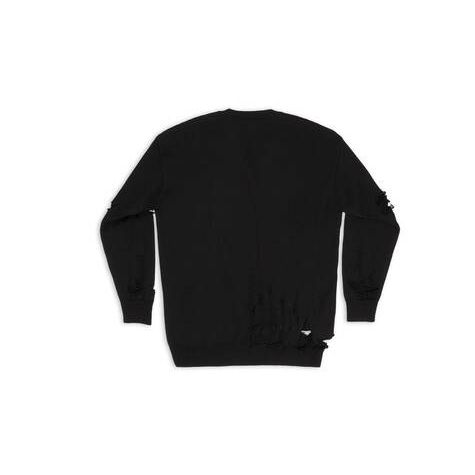 Men's Balenciaga Destroyed Oversized V-neck Knitwear Black | 9160HXJML