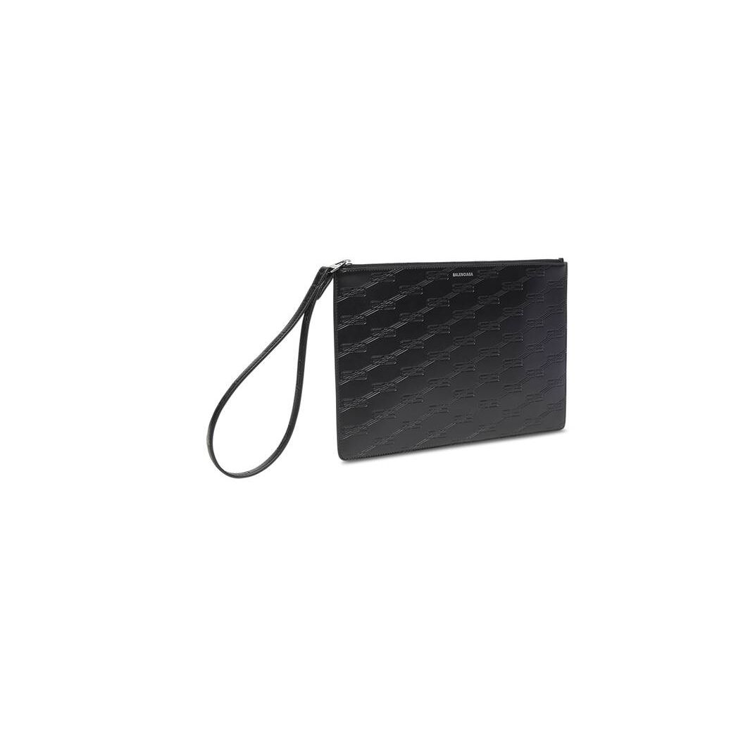 Men's Balenciaga Embossed Monogram Medium Pouch With Handle Box Pouches Black | 7461PWNEC