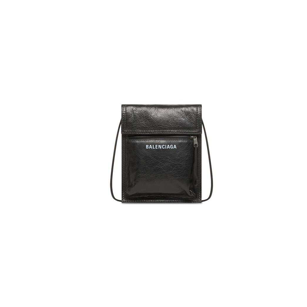 Men's Balenciaga Explorer Small Pouch With Strap Crossbody Bags Black | 3918VLUFB