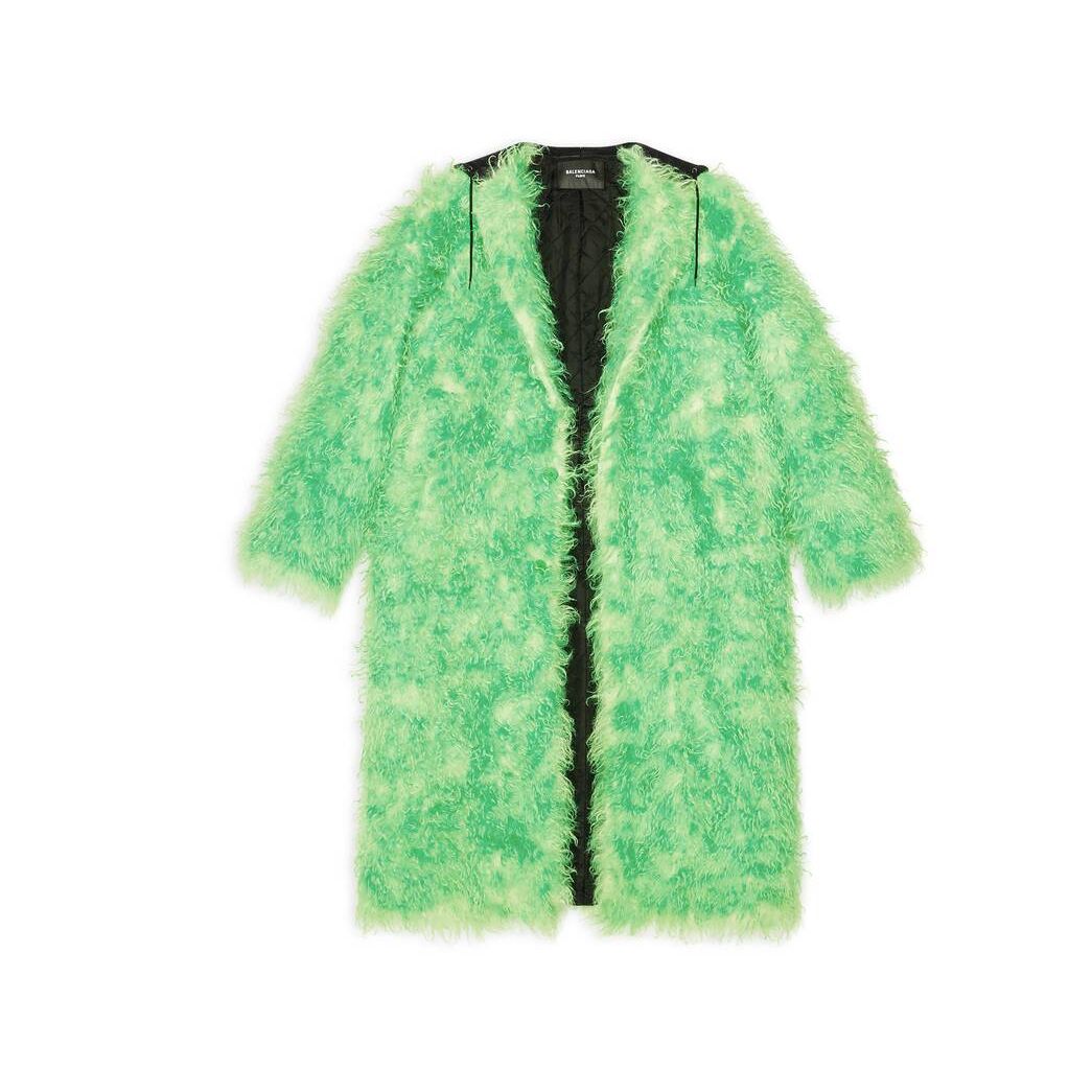 Men's Balenciaga Fake Fur Coat Jackets Green | 1625RINYE