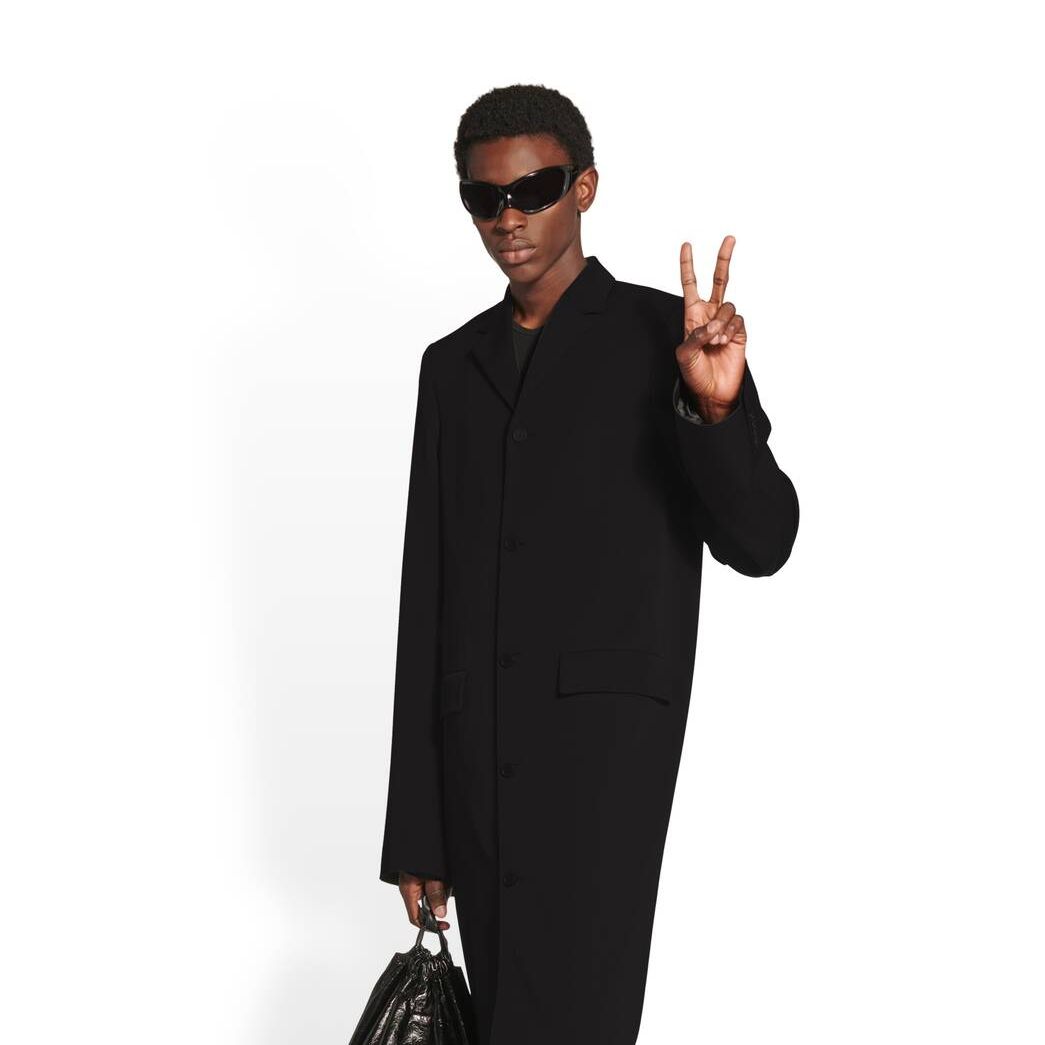 Men's Balenciaga Fitted Coat Jackets Black | 4312WOHZI