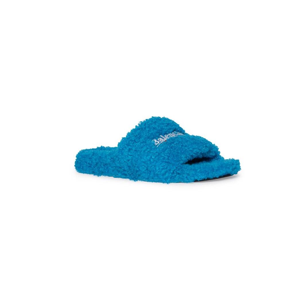 Men's Balenciaga Furry Slide Sandals Blue | 6194MPATF