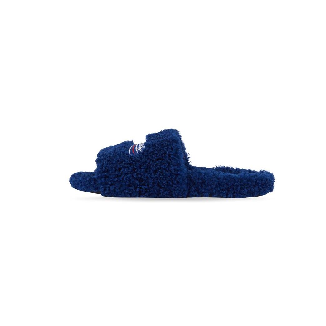 Men's Balenciaga Furry Slide Sandals Blue / White / Red | 9871SCAJM