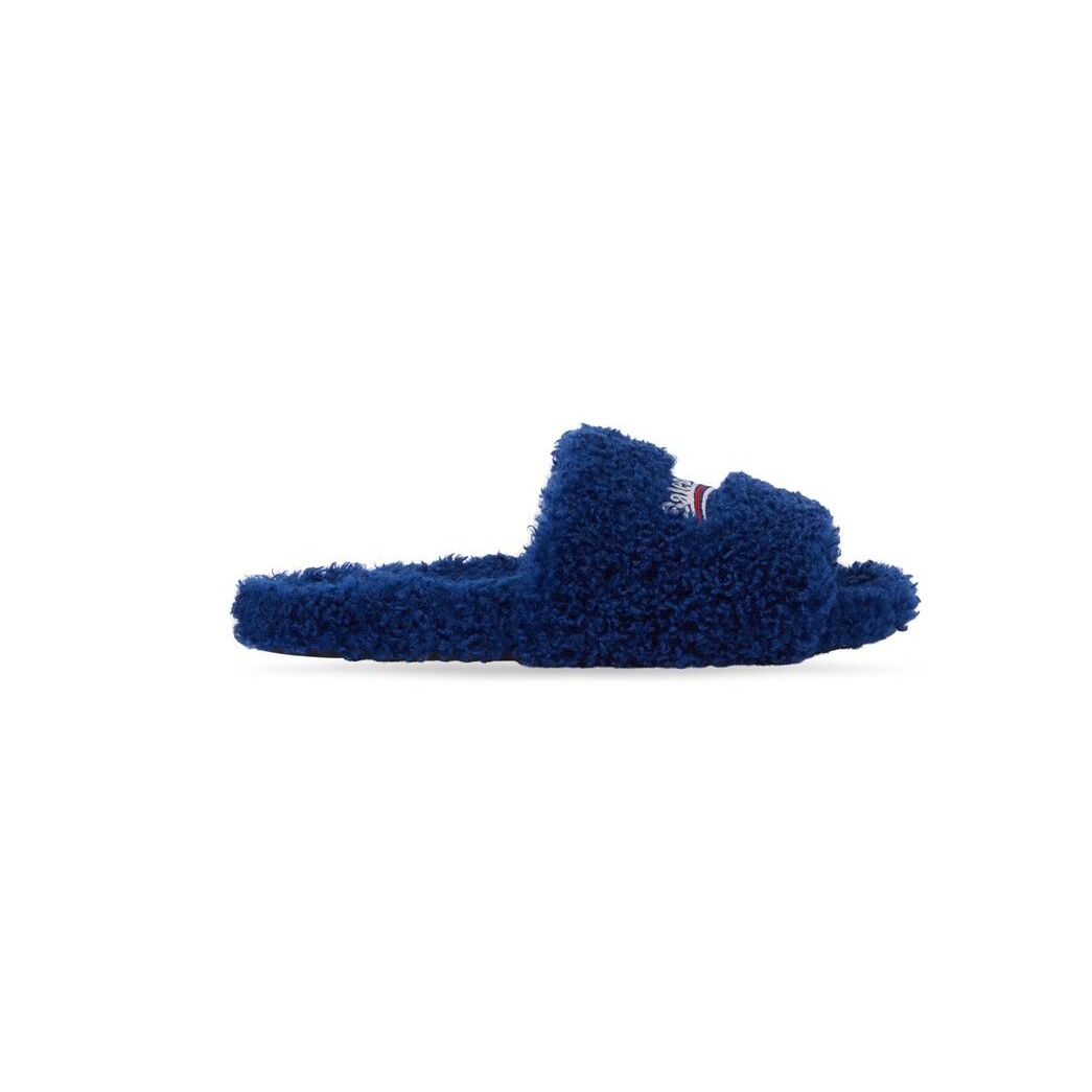 Men\'s Balenciaga Furry Slide Sandals Blue / White / Red | 9871SCAJM